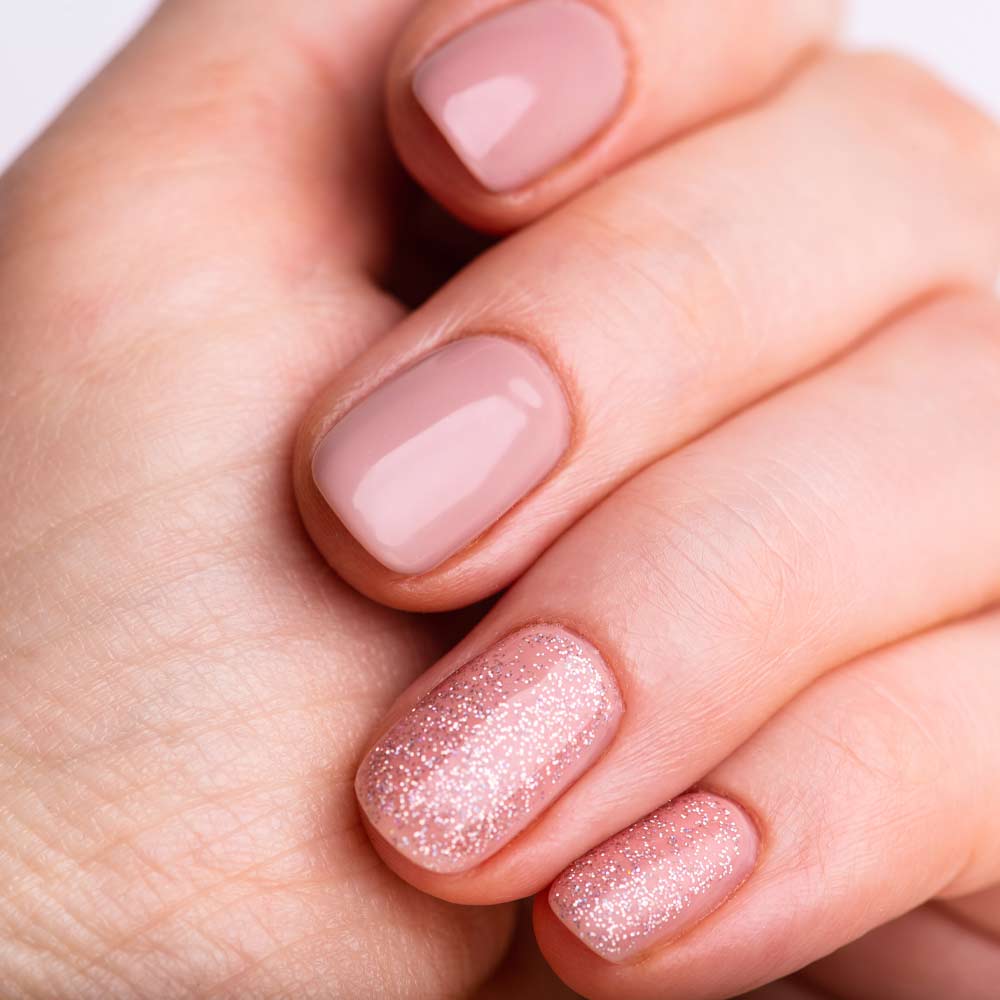 Nude Pink Nails with Glitter
