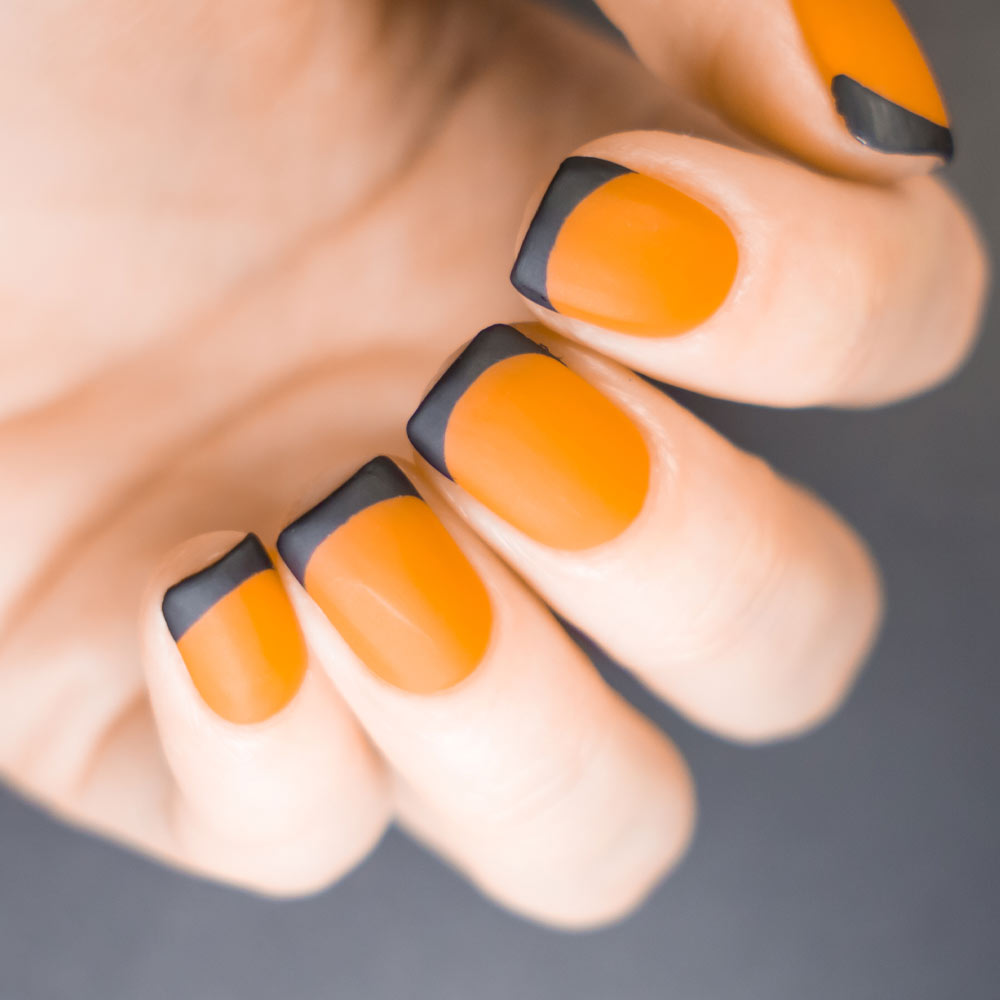 Orange and Black French Nails