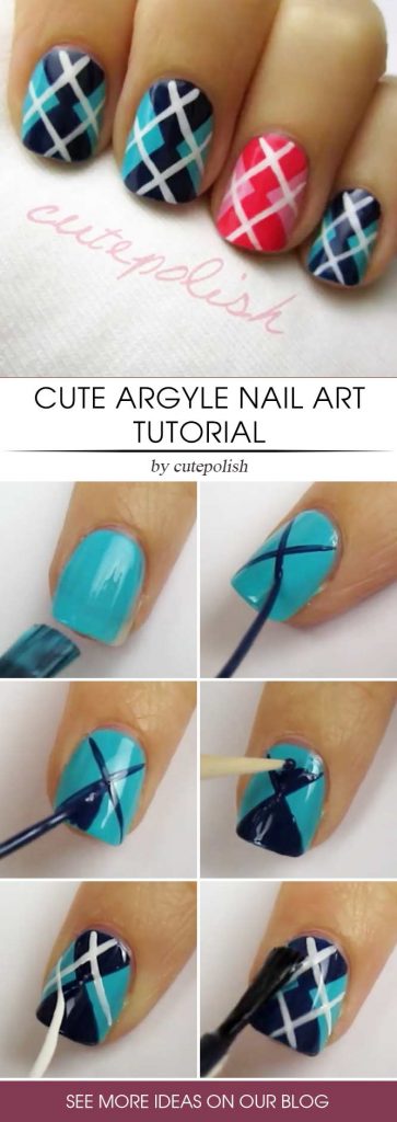 Red And Blue Argyle Nail Tutorial