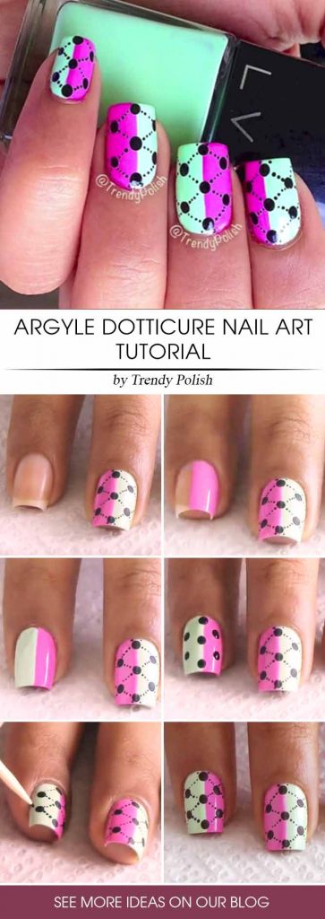 Vivid Dotted Argyle Nail Design Step By Step