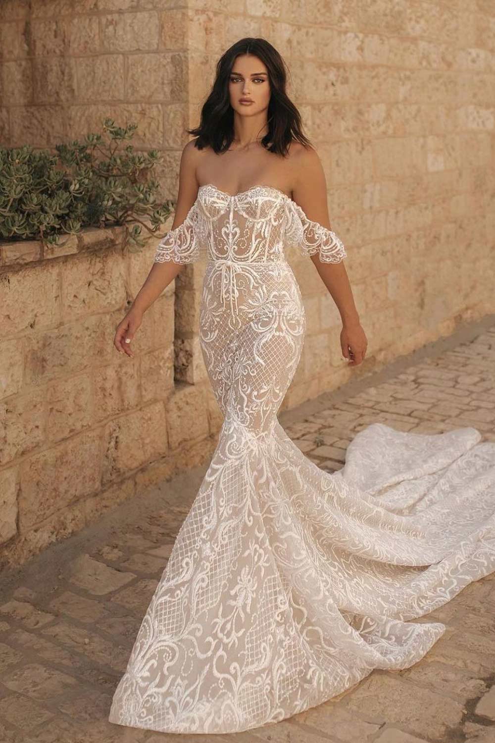 Mermaid Lace Beach Wedding Dress