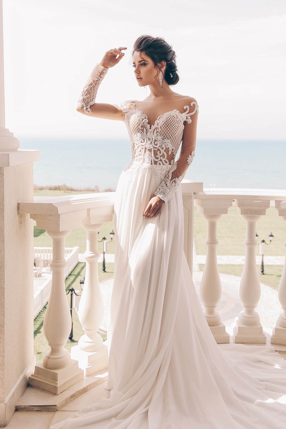Beach Wedding Dress with Transparent Sleeves
