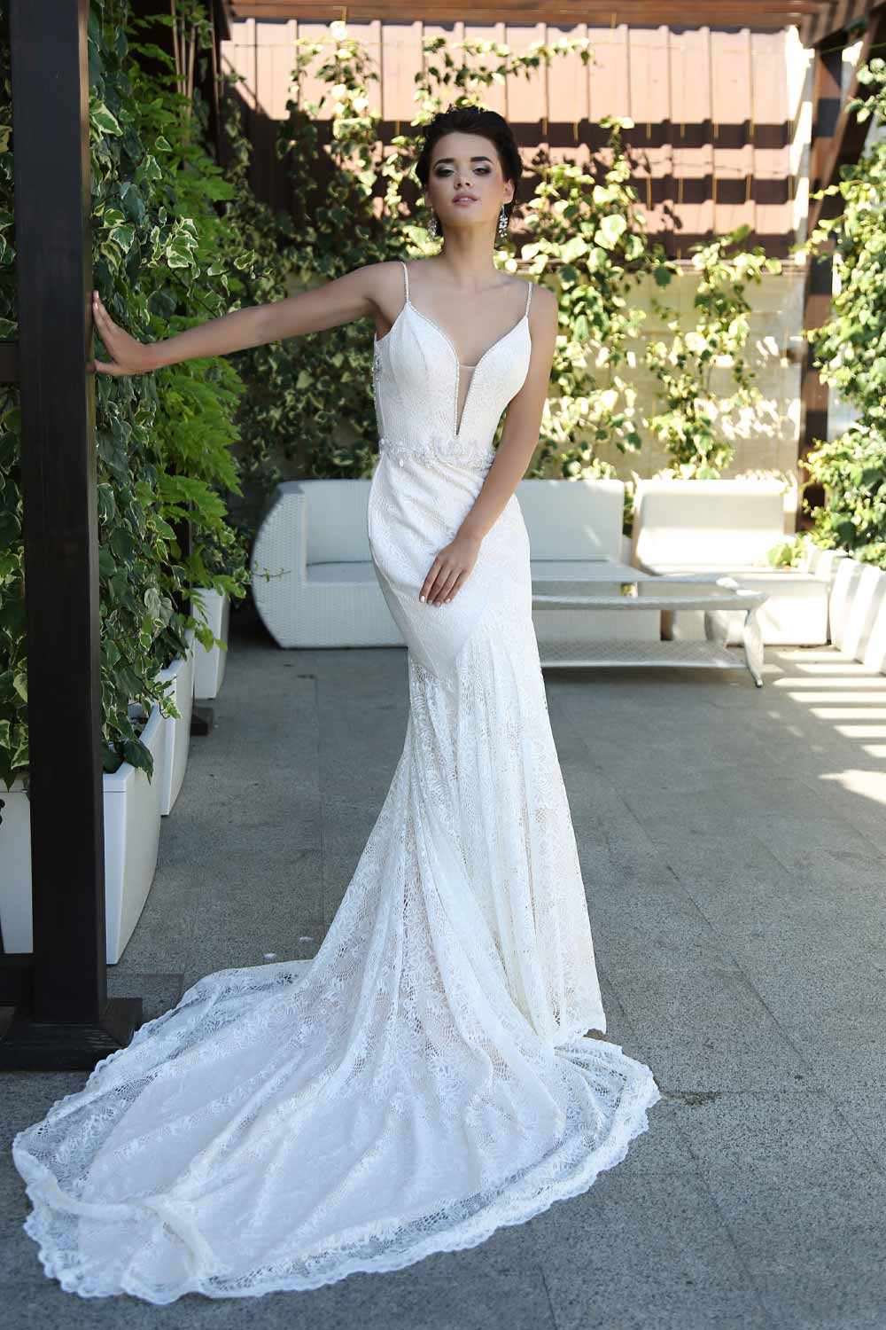 Long V Neck Beach Wedding Dress