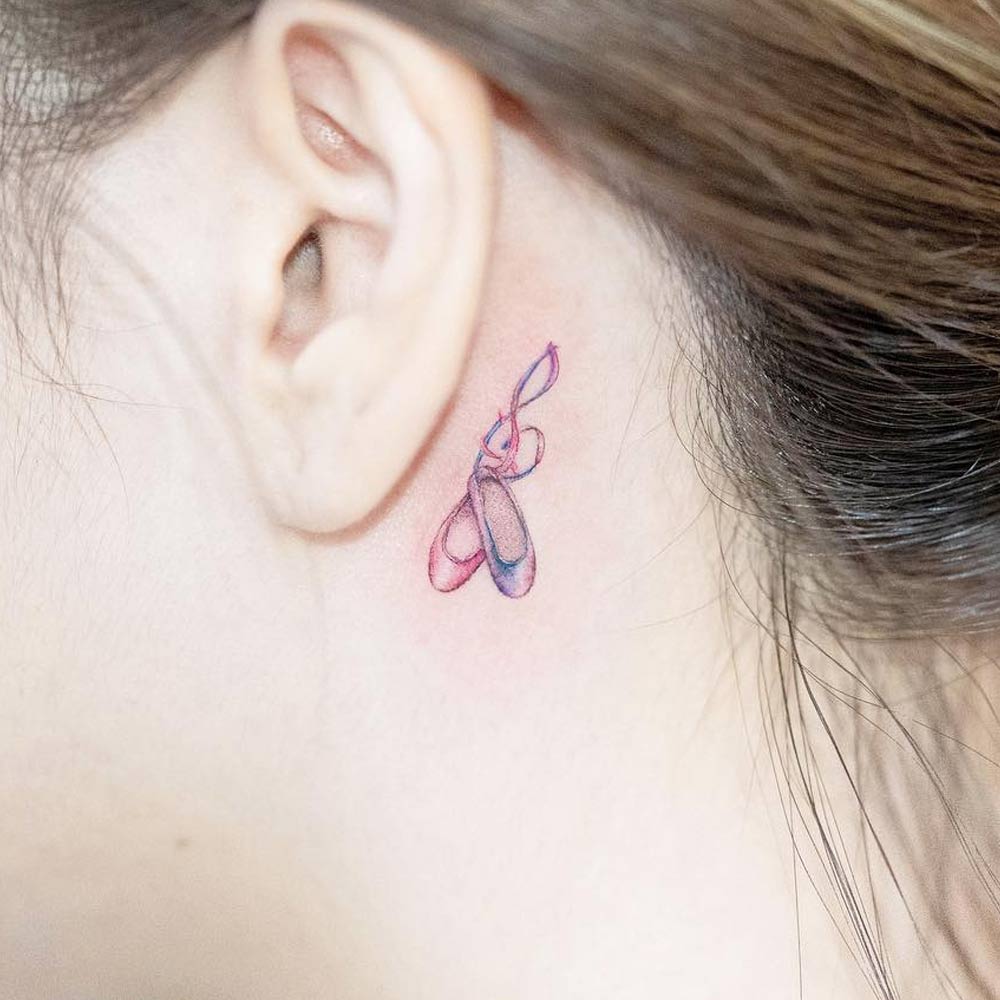 Ballet Shoes Tattoo Behind the Ear
