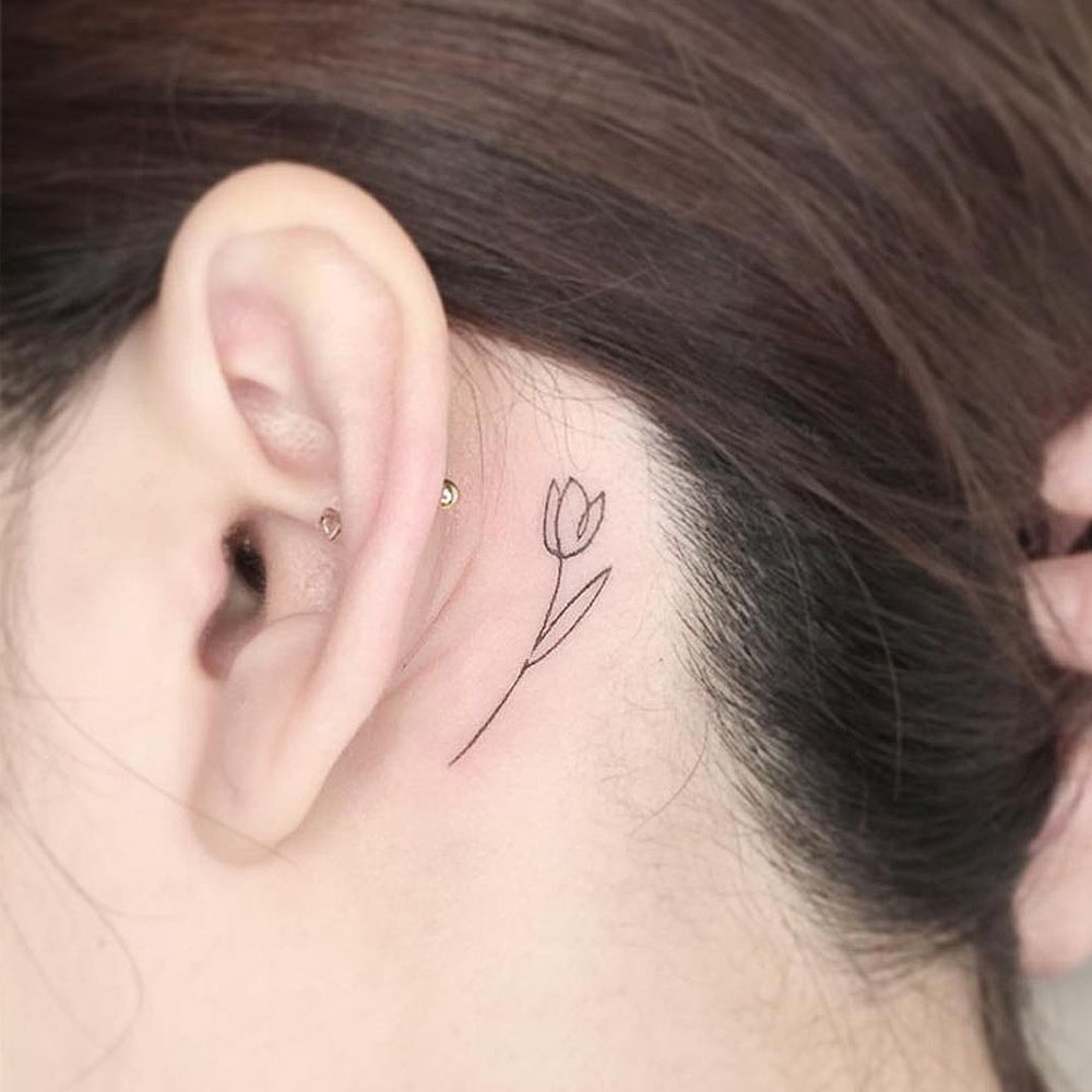 Tulip Flower Tattoo Behind the Ear