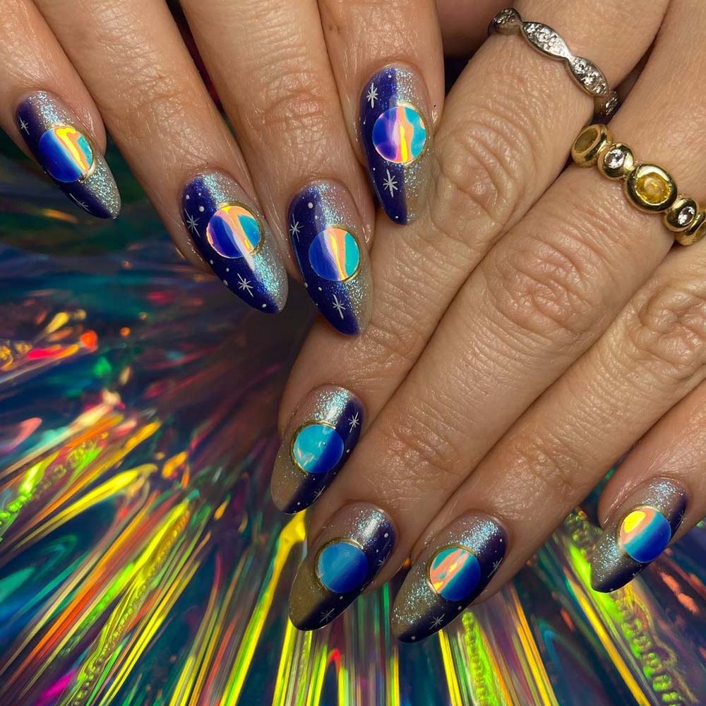 Moon and Star Design Nails