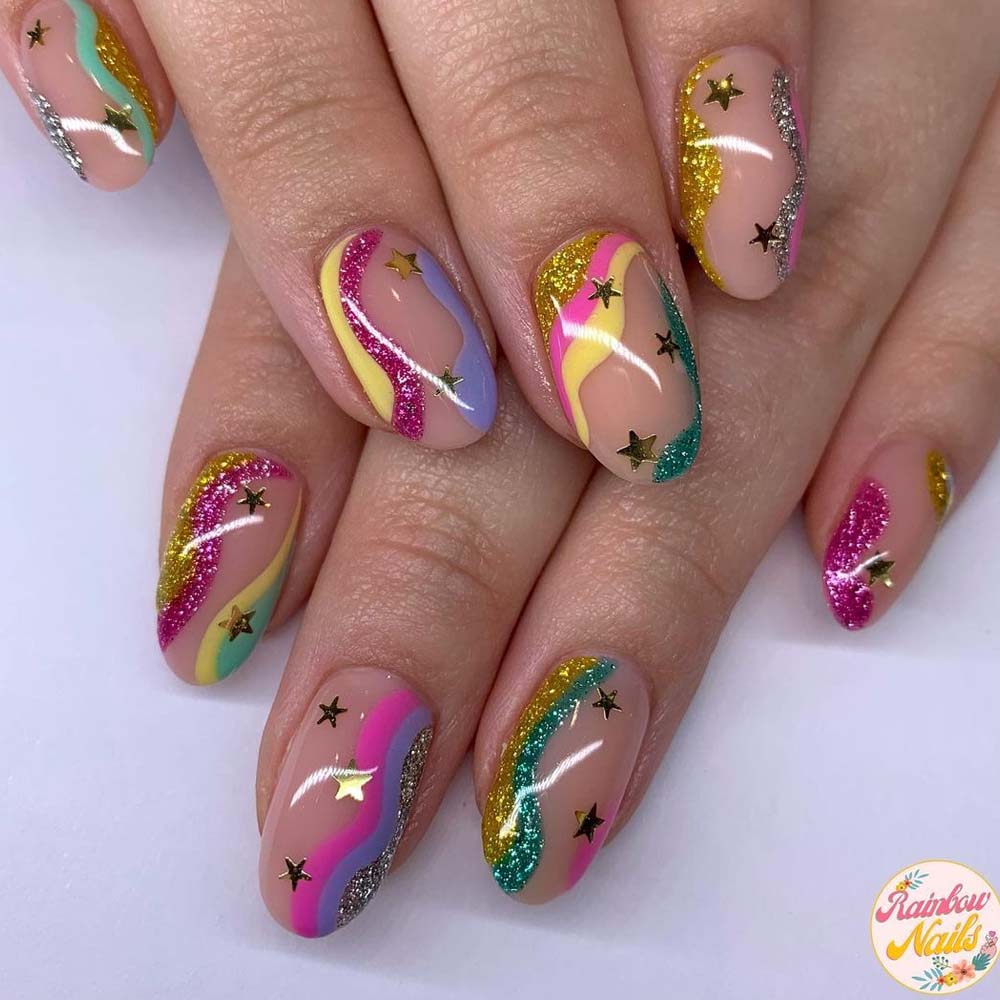 Rainbow Star Design Nails