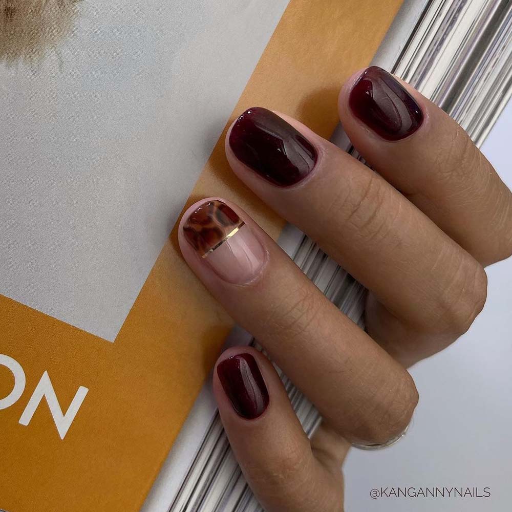 Animal Print Burgundy Nails 