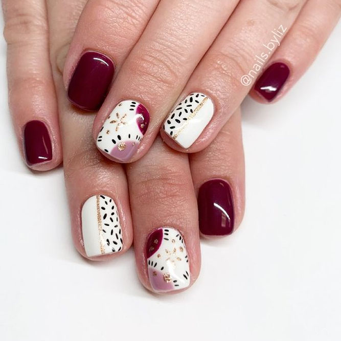 Burgundy and White Nails