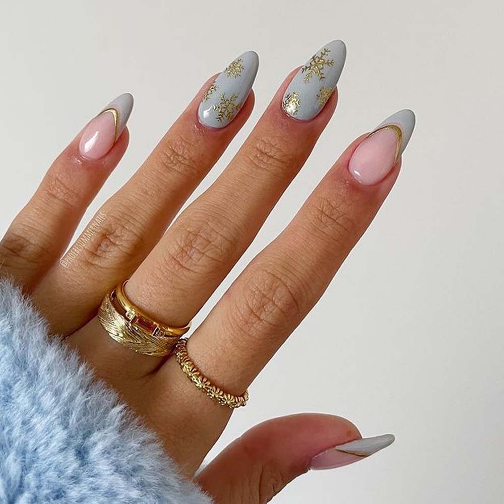 Chrome Snowflakes Christmas Nails