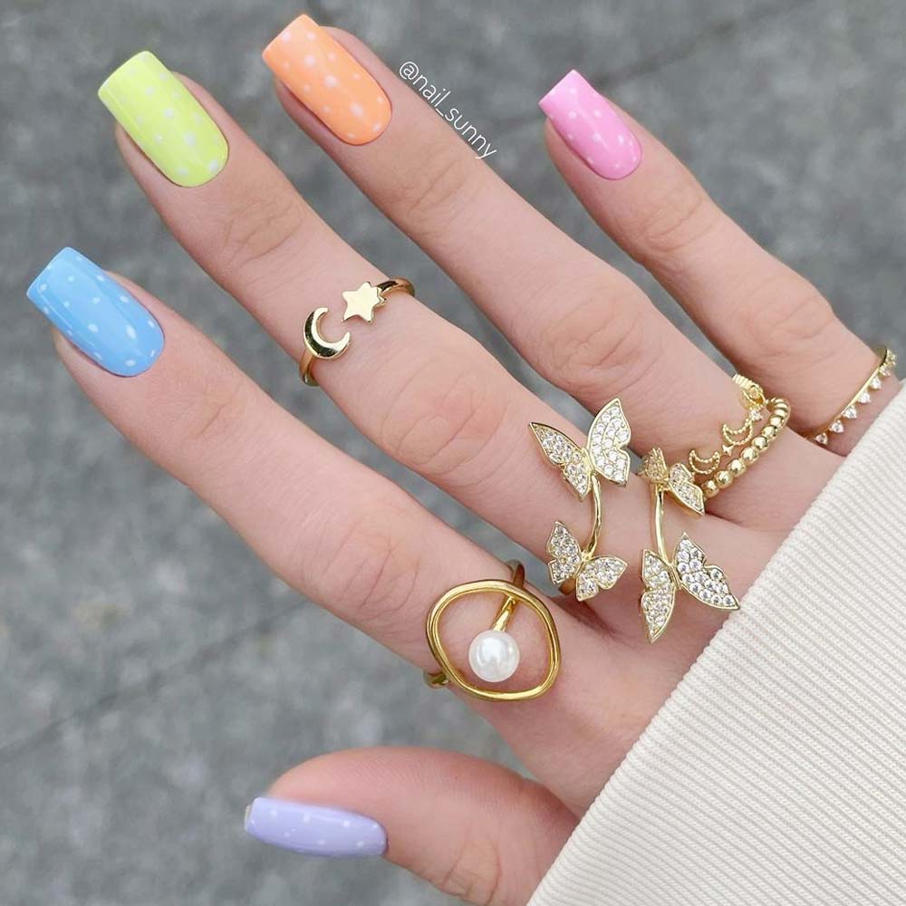 Rainbow Nails with Easter Egg Print