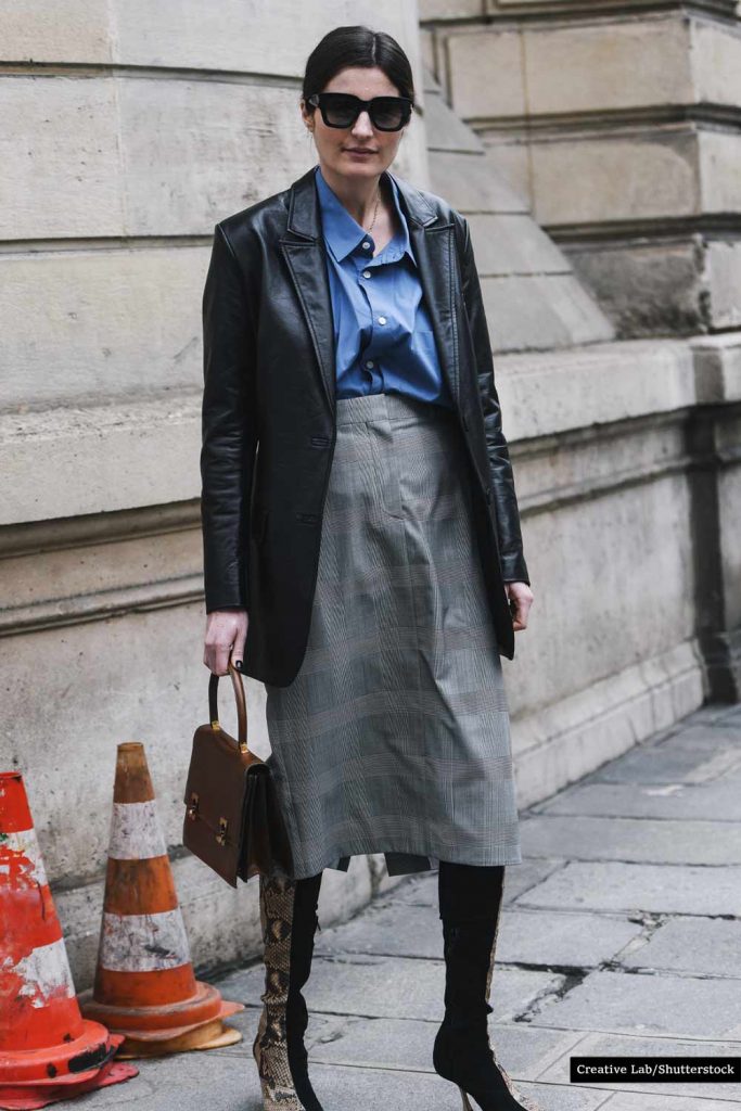 Leather Jacket with High Waisted Skirt