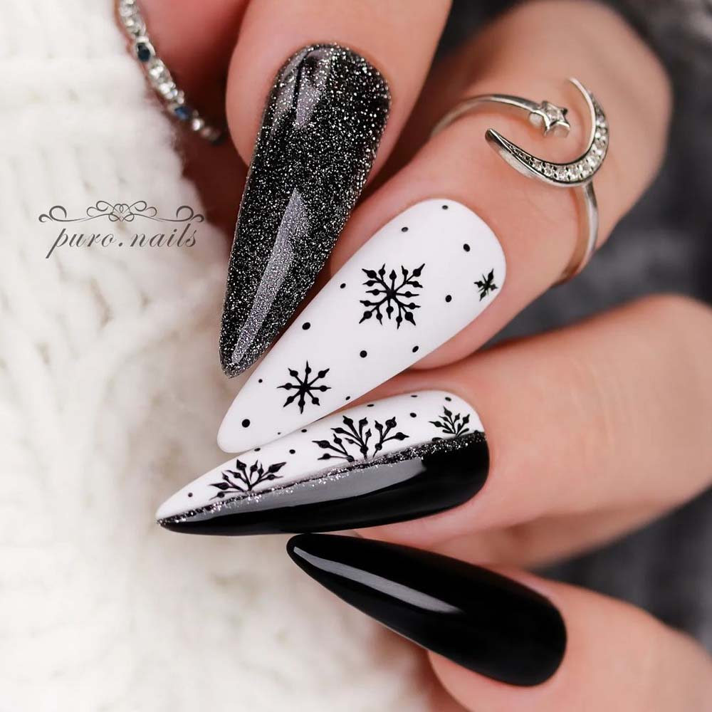 Day and Night Snowflake Nails