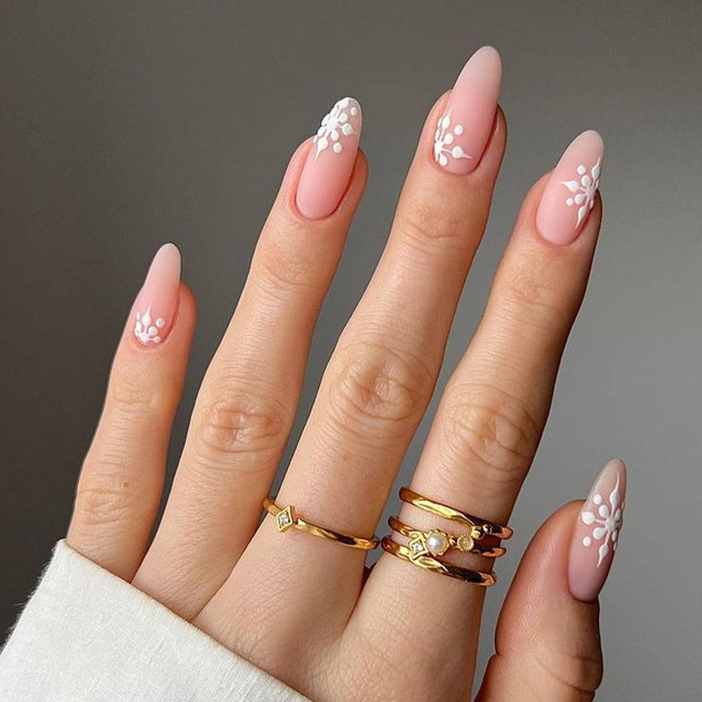 Matte Nude Snowflake Nails