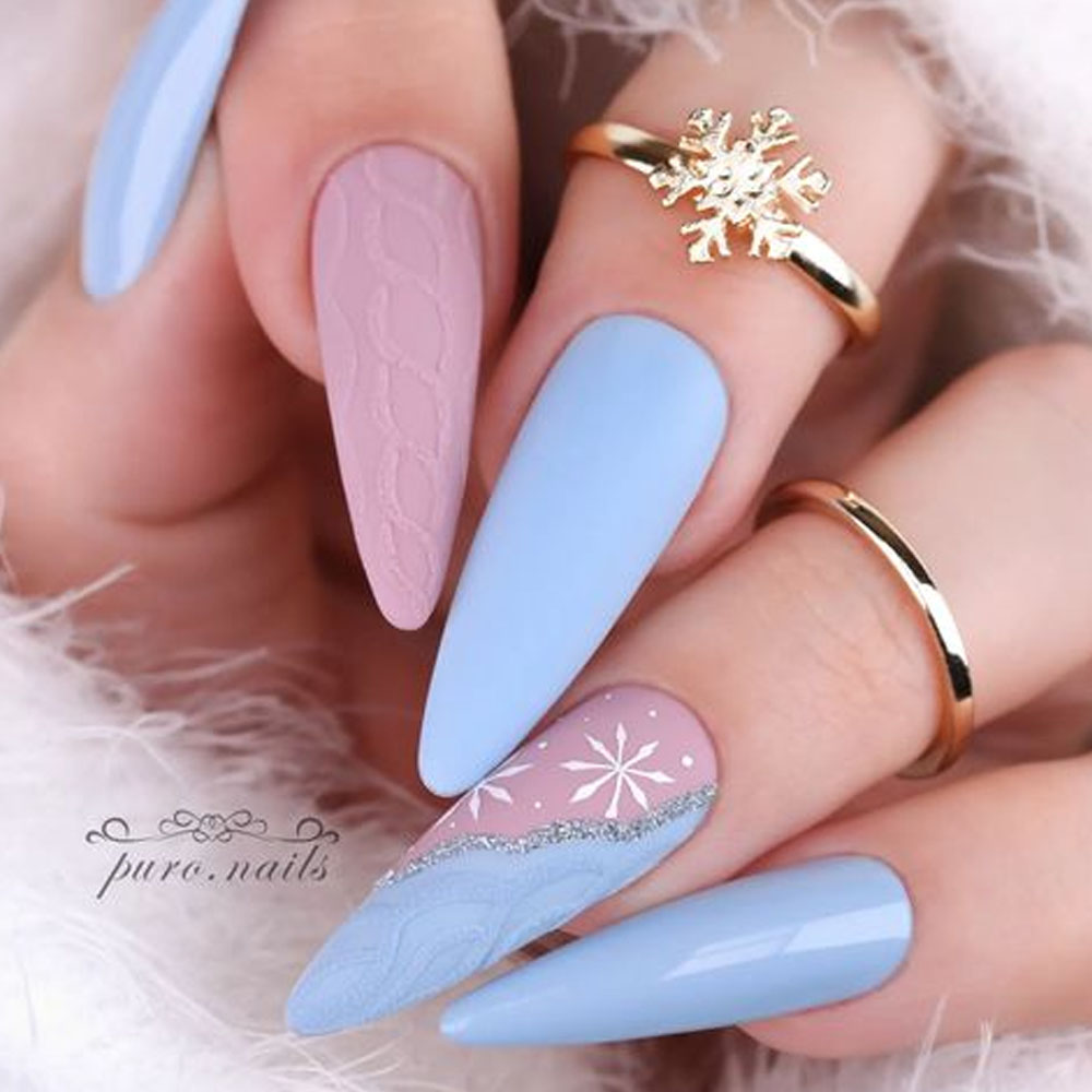 Baby Blue Snowflake Nails For Winter