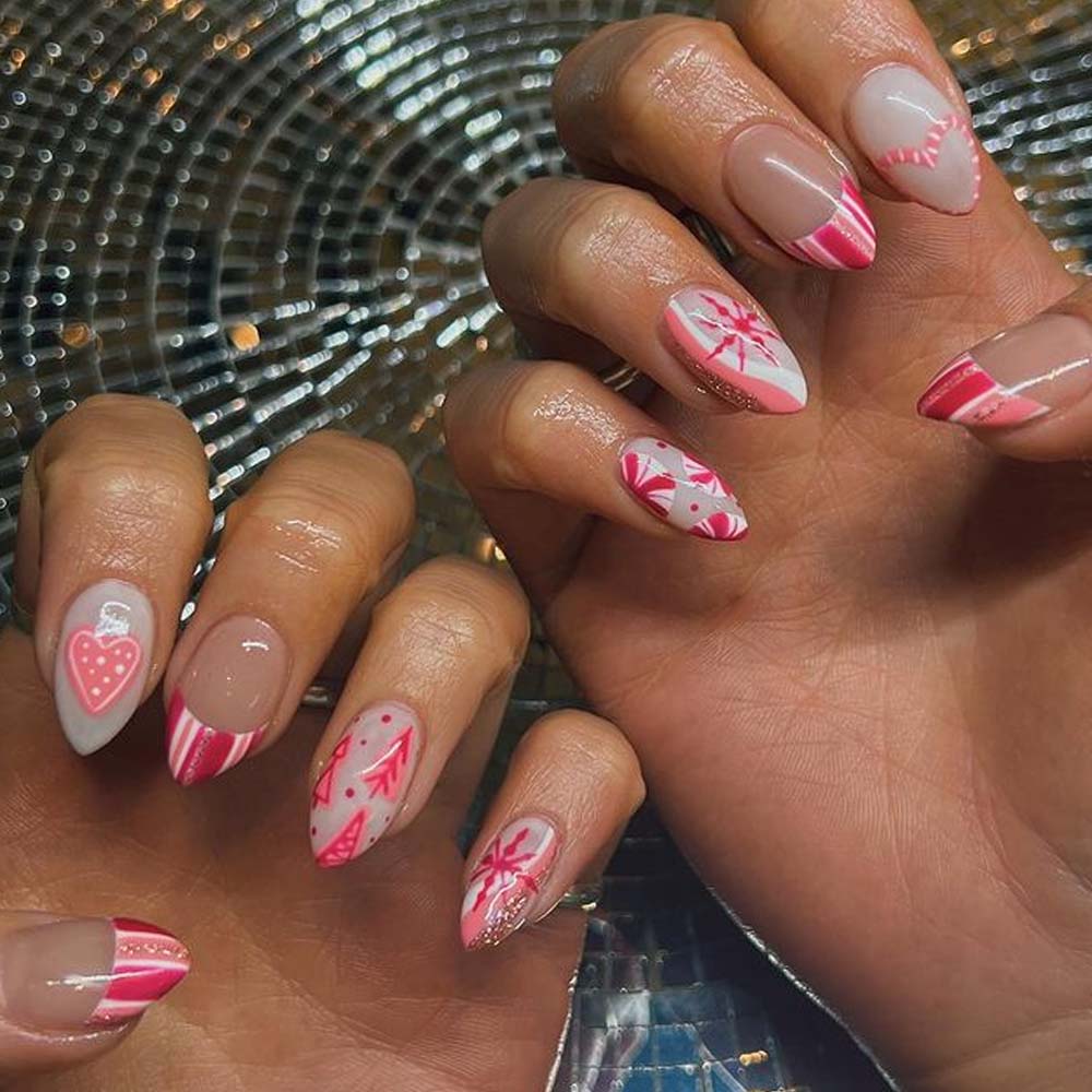 Pink Snowflake Nails