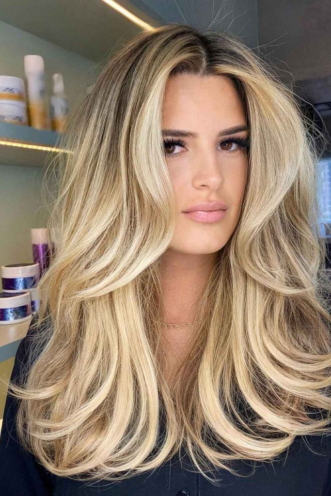 Blonde Middle-Parted Layered Hair