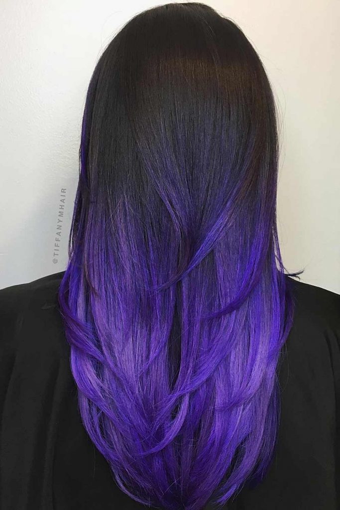 Long Layered Hair With Navy Blue Ombre