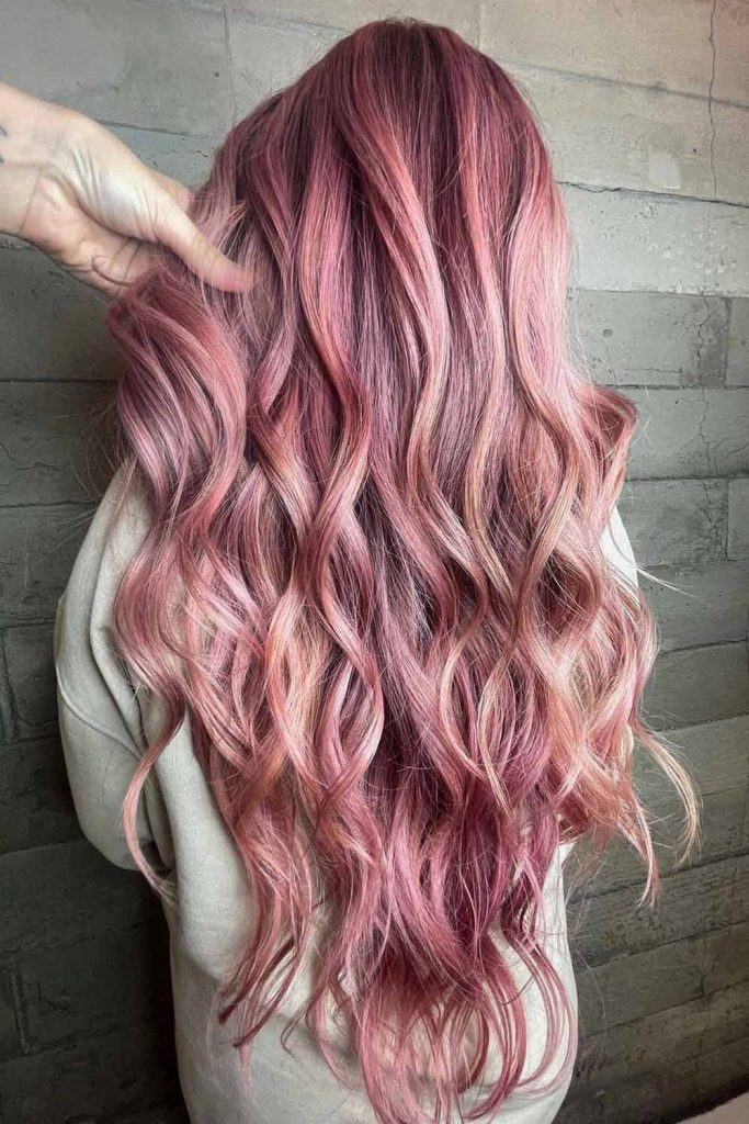 Long Haircut In A Rose Gold Color