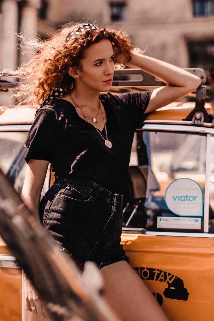 Black Denim Shorts & T-Shirt Travel Style