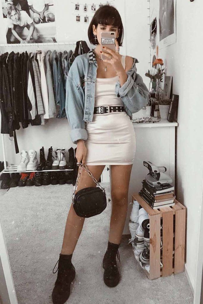 Small Bodycon Dress With Denim Jacket
