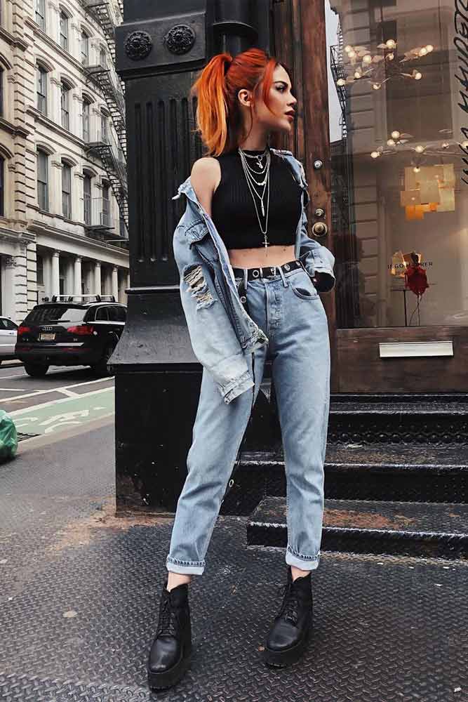 Short Top With Denim Accent #denimjacket #top