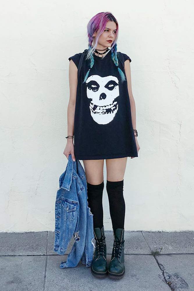 Short T-shirt Dress With Stockings #stockings