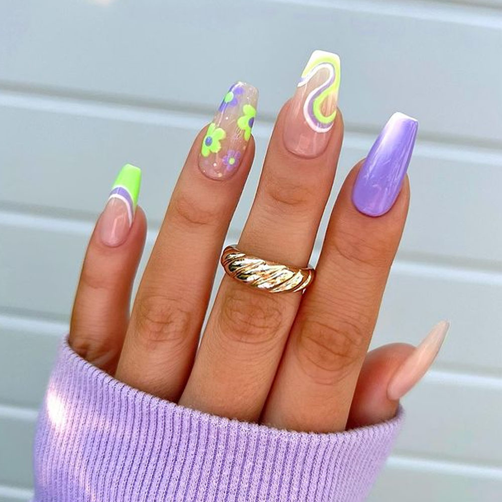 Green and Lavender Nails