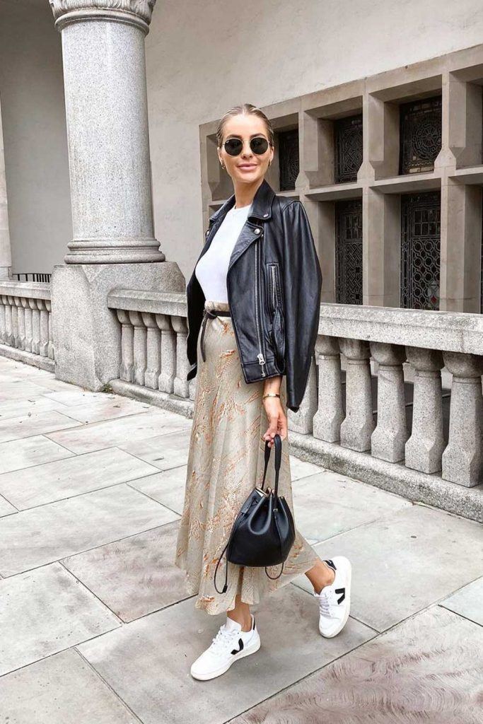Leather Jacket and Long Skirt