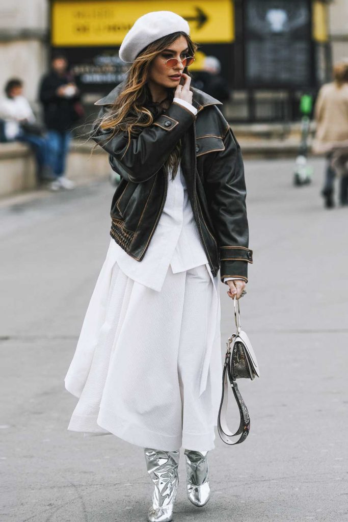 Old Moto Jacket Over Elegant White Outfits