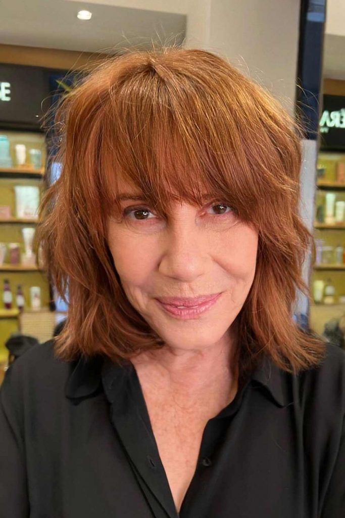 Medium Hairstyle with Bangs for Older Women