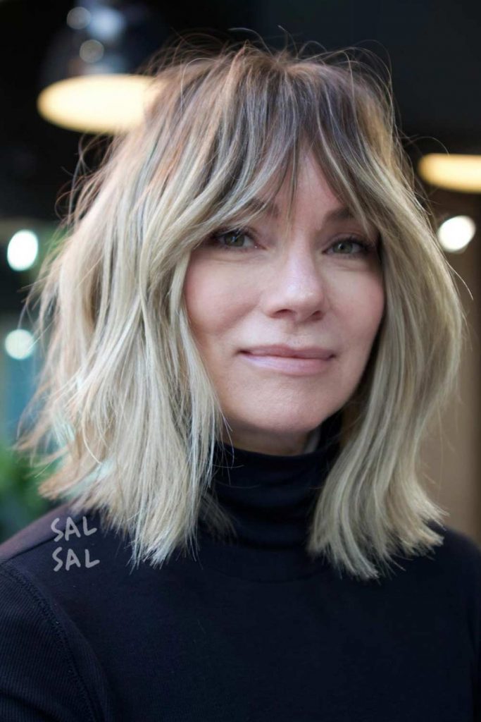 Center Parted Medium Length Hairstyles With Wispy Bangs
