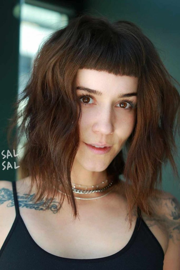 Brown Hair with Baby Bangs and Layered Cut