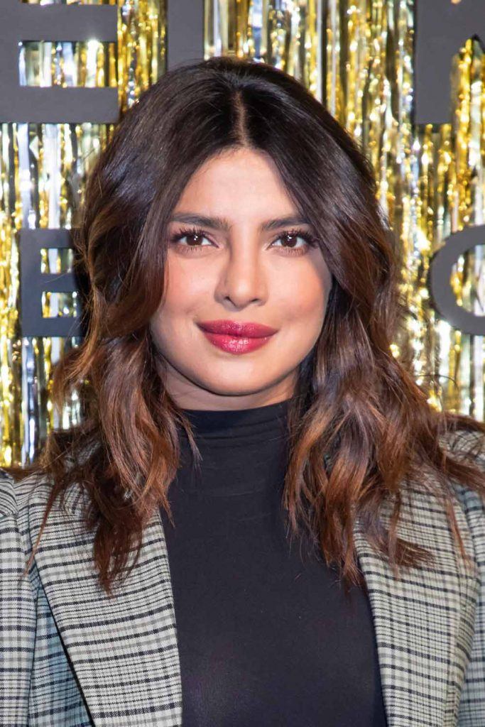 Priyanka Chopra with Center Parted Layered Bob