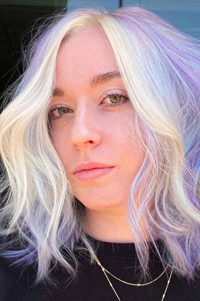 Pastel Purple Hair with Blonde Face-Framing Highlights