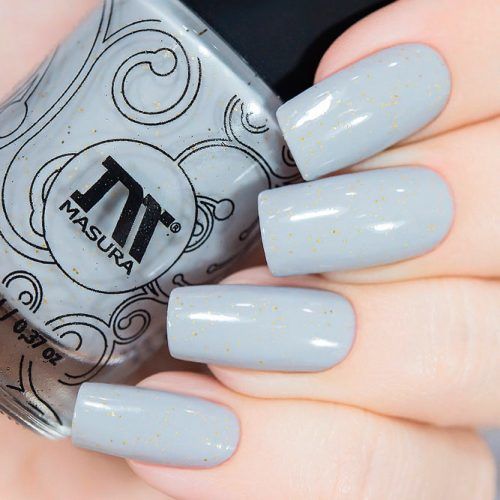 Grey Nails With Gold Glitter #glitternails #greynails