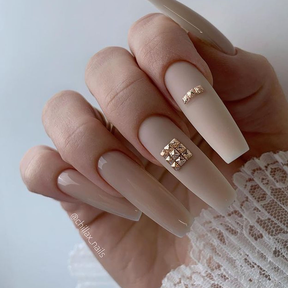 Beige Coffin Nails