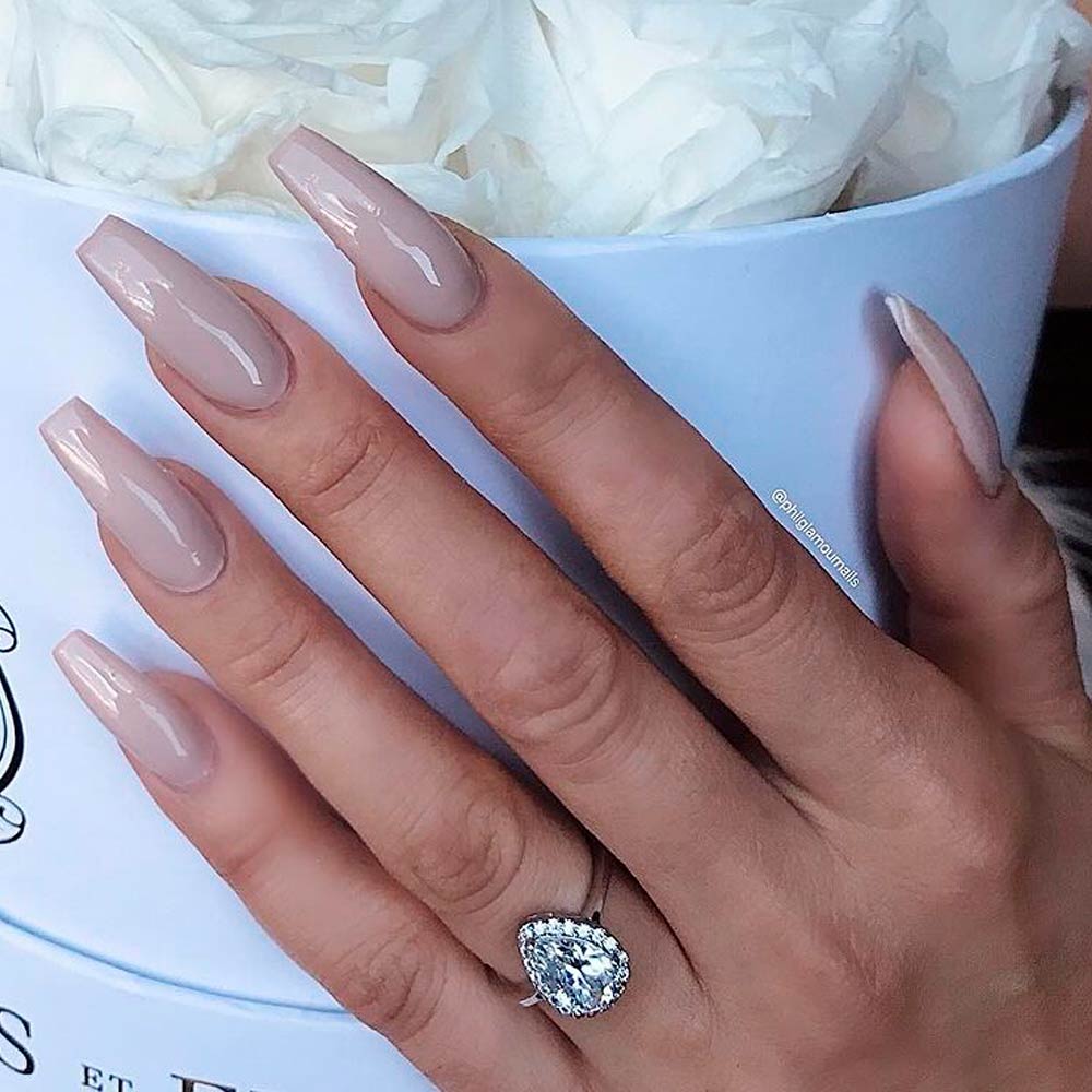 Nude Nails Design For A Coffin Shape