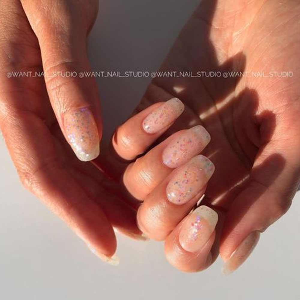 Glitter Confetti on Nude Nails