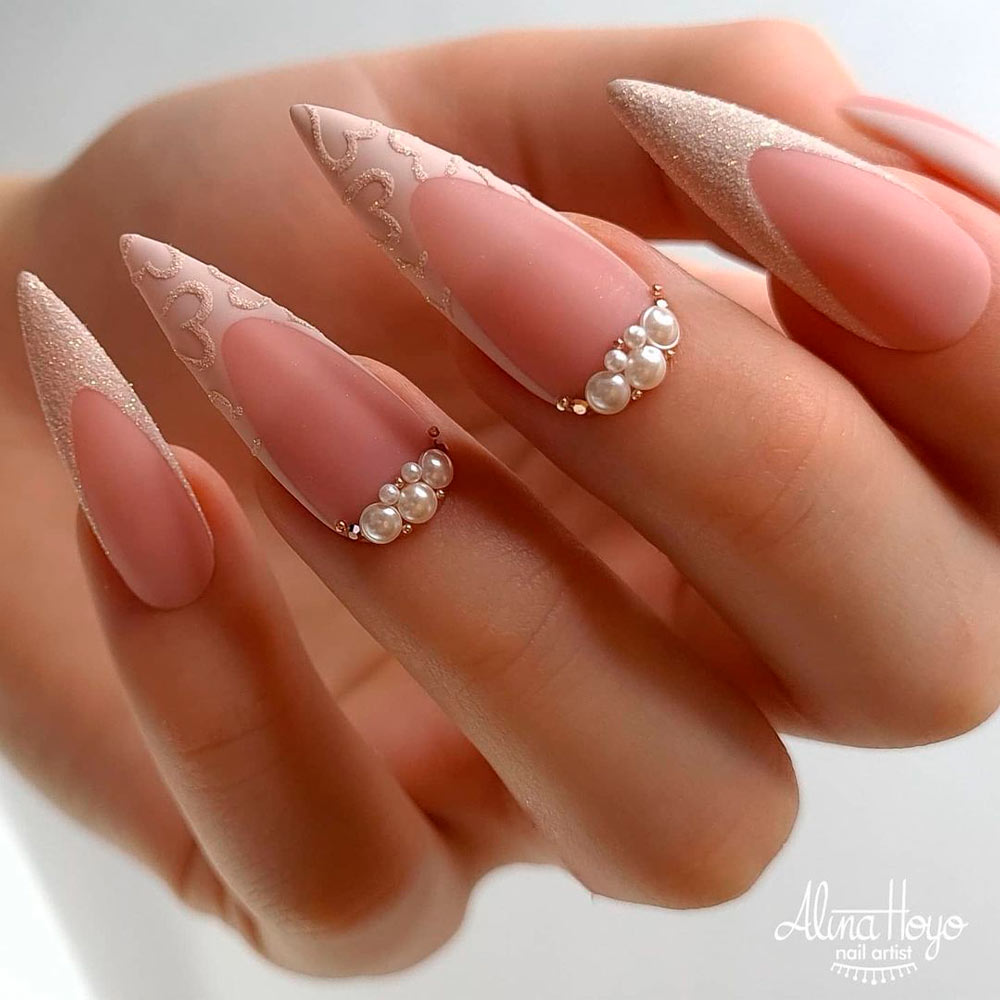 Nude Nails with Rhinestones