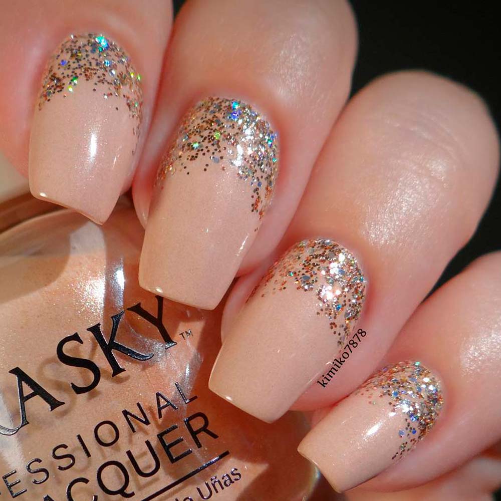 Festive Nude Glitter Nails