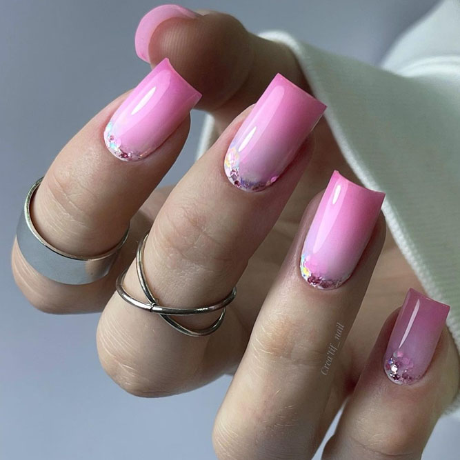 Glittery Pink Ombre Nails