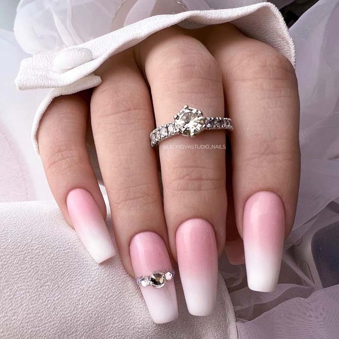 Pink And White Ombre Design with Rhinestones