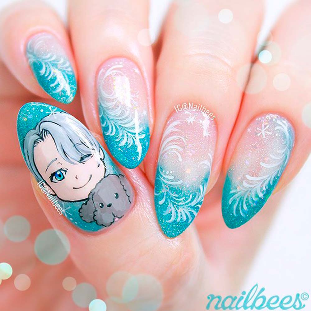 Frozen Blue French Nail Design