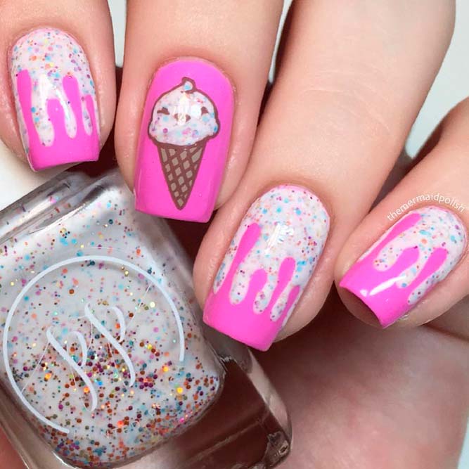 Ice Cream Nail Designs #summernails #glitternails