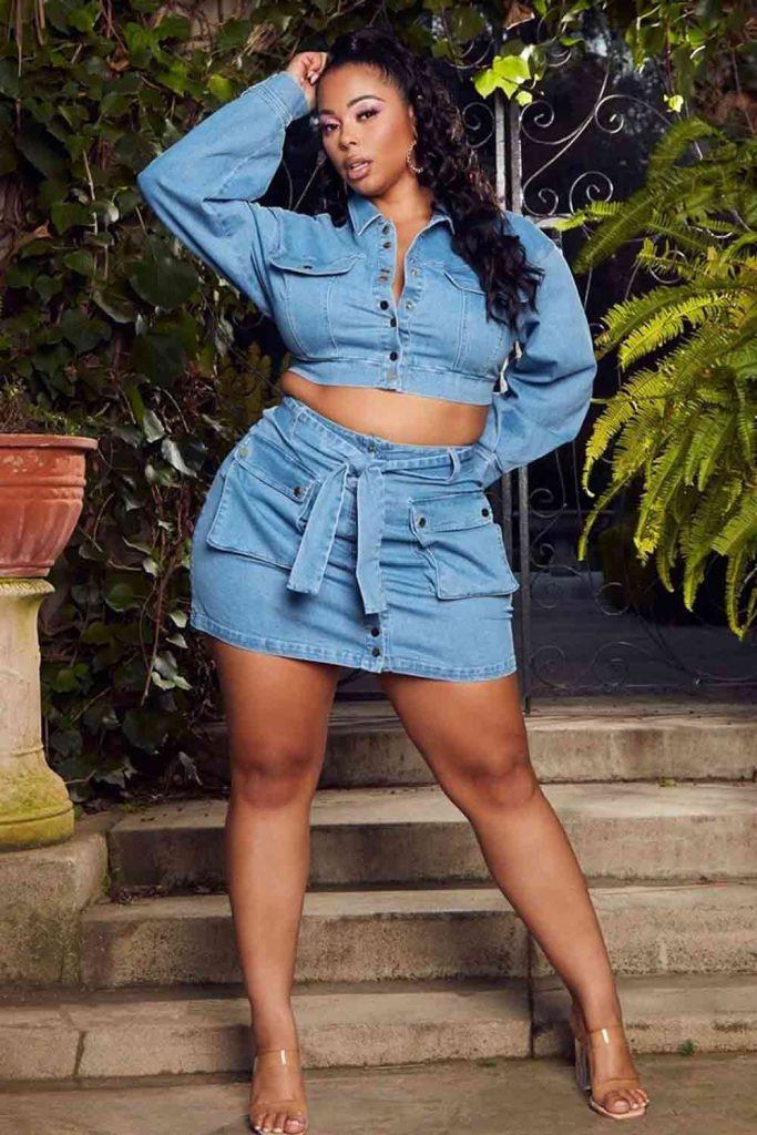 Denim Suit With Skirt Outfit Idea #denimskirt
