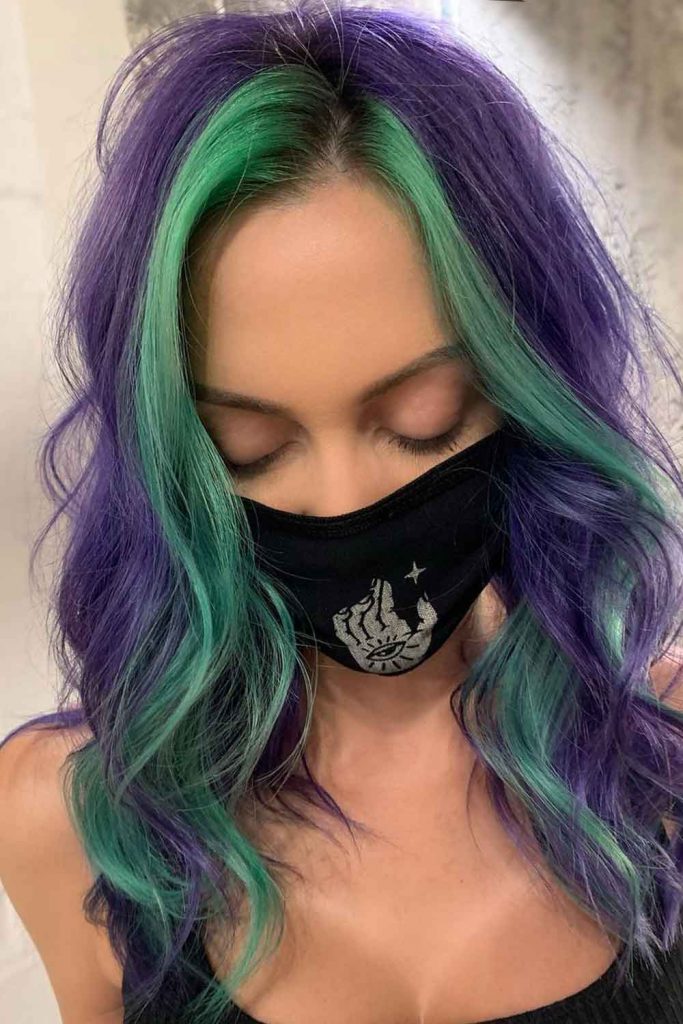 Purple with Green Face Framing Highlights