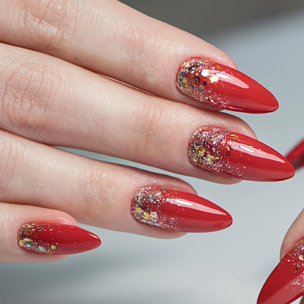 Glitter Ombre Red Nails