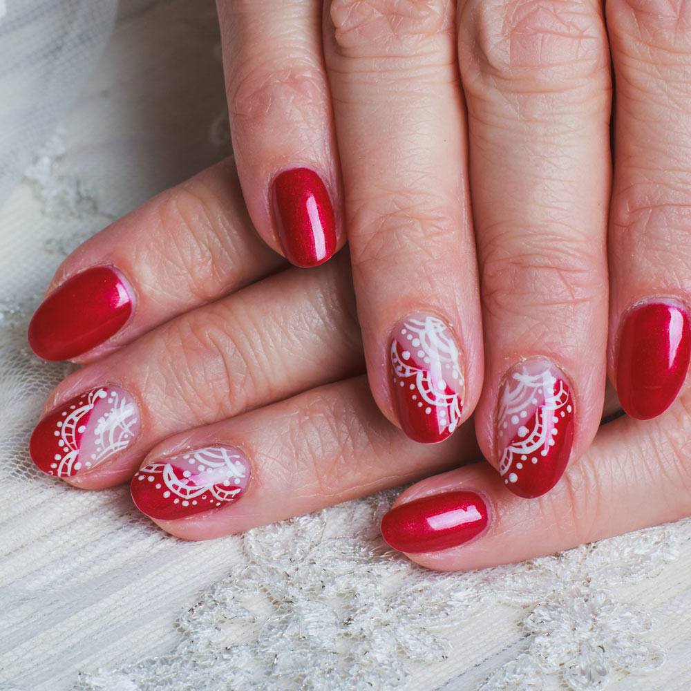 Red Nails with Patterns