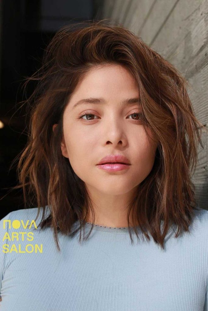 Brown Wavy Bob with Side Bangs